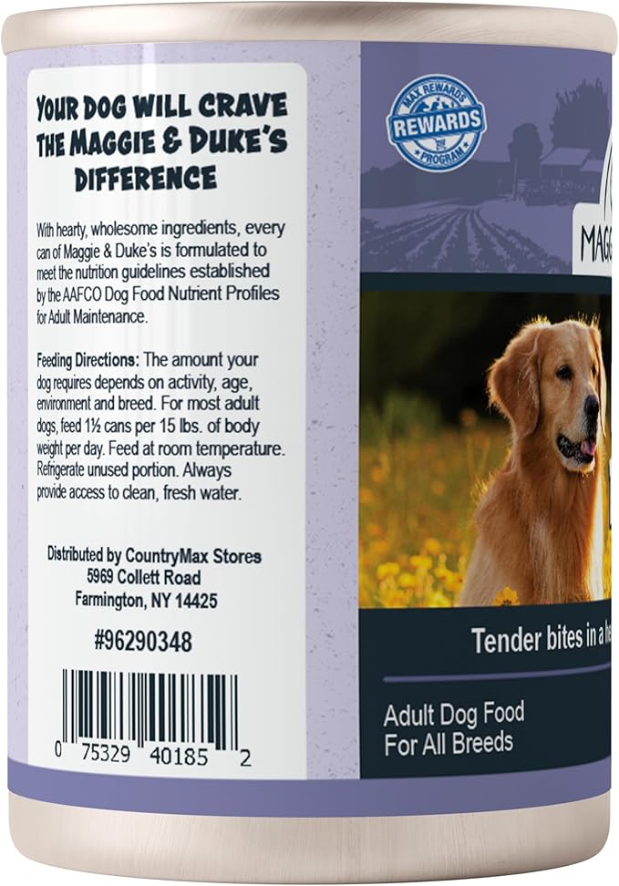 CountryMax Maggie & Duke's Tender Bites in Gravy Canned Dog Food, 14 oz Cans – Premium Wet Food for Dogs, High Protein, Grain-Free, Natural Ingredients (12 Pack, Lamb Feast)