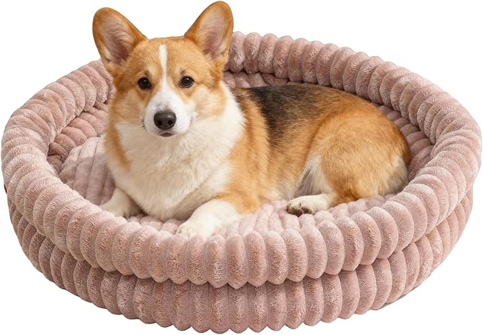 Donut Pet Bed for Cats & Small Dogs, Fluffy Warm Round Bed, Machine Washable with Anti-Slip Bottom, Indoor Use, Dark Pink, 28"x28"x5"