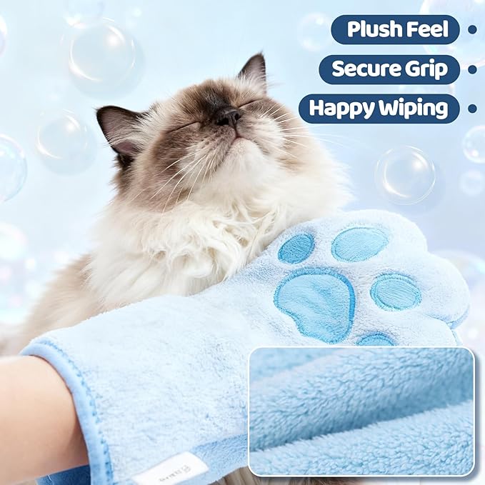 Concentrated Waterless Shampoo Essence with Blue Grooming Glove, No-Rinse & Lick-Safe Essence for Steam Brushes, Gentle Care for Cats/Kittens/Seniors, Manage Shedding & Freshness,0.34oz*1