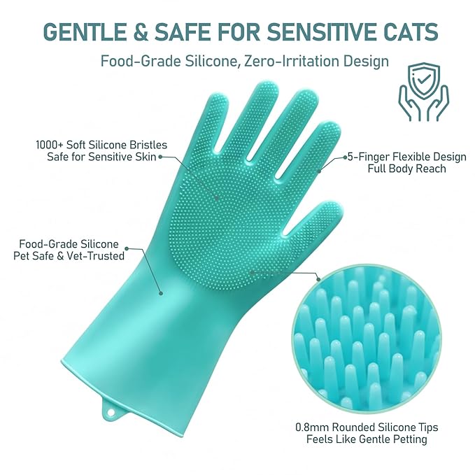 Cat Grooming Gloves for Hair-Removal: Effective at Removing 90% Loose Fur - Keep Home Sofa/Clothes Fur Free Cleaning & Silicone Bristles - Gentle Grooming for Short-long Hair Cats
