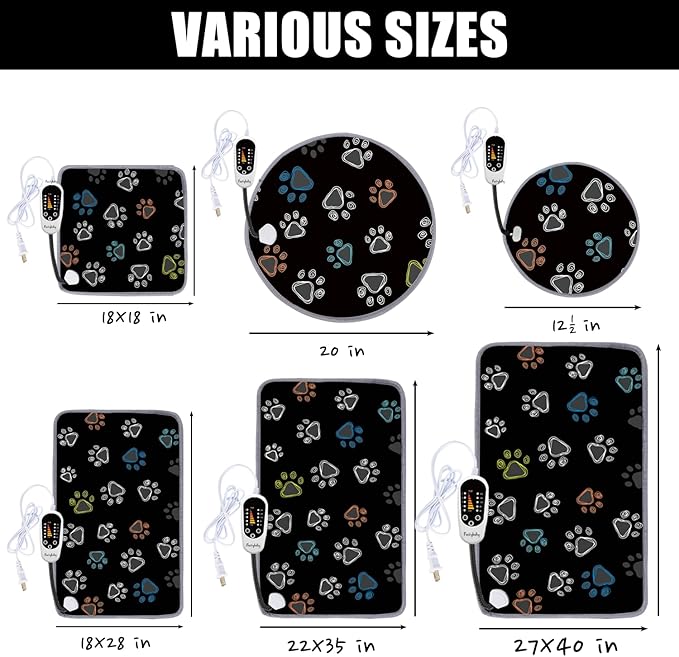 furrybaby Pet Heating Pad, Waterproof Dog Heating Pad Mat for Cat with Durable Anti-Bite Tube Indoor for Puppies Dogs Cats (1 Pack Black, 40 X 28in, Temp Adjustable)