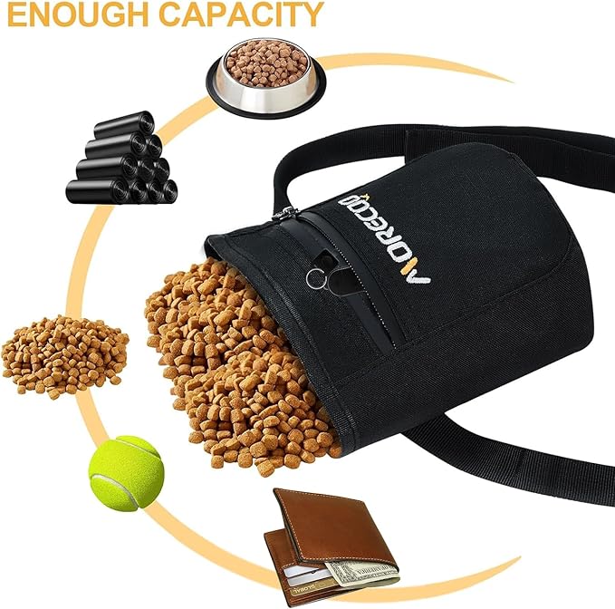 SZO Dog Treat Pouch with Magnetic Closure, Treat Pouches for Pet Training, Dog Training Treat Bag with Belt 3 Ways to Wear Dog Treat Carrie,Hands-Free Training - Black