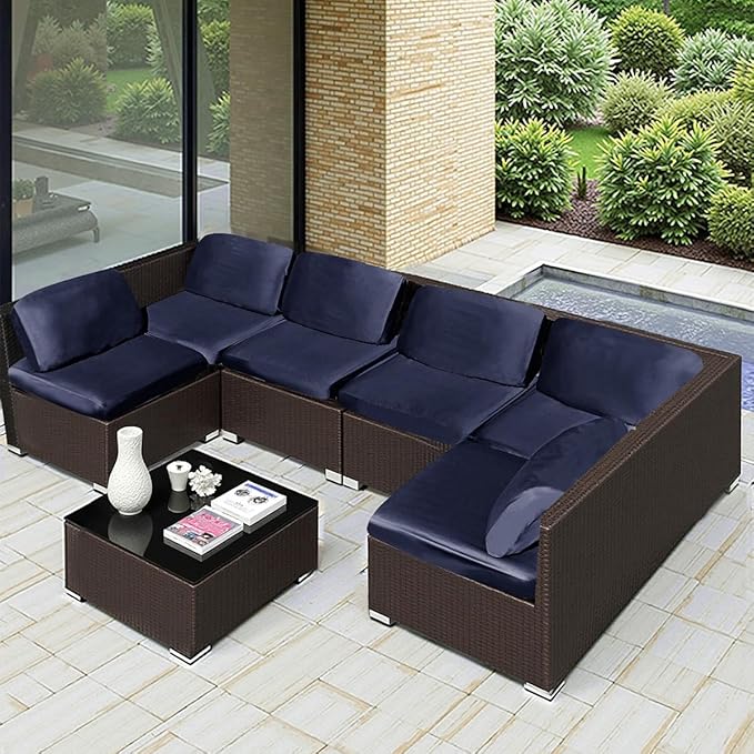 HANDONTIME 8Pcs Patio Cushion Covers Stretch Outdoor Couch Cover Replacement Cushions for Outdoor Furniture Waterproof Patio Furniture Cover for Pets Sofa Covers Washable (Navy,Cover Only)