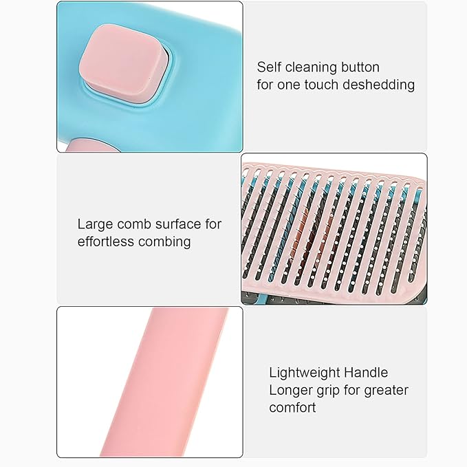 Pet Slicker Brush Self Cleaning Massage Prevent Slip Dog Cat Grooming Comb for Shedding Hair