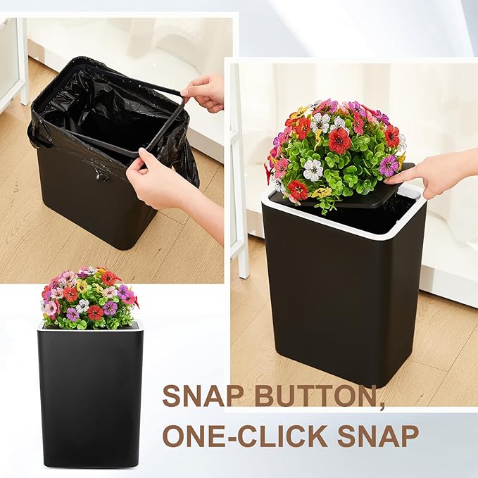 Dog Poop Trash Can Outside 3.96 Gal/15 L Plant Styled Dog Waste Trash Can with Lid 50 Pcs Plastic Waste Bags Outdoor Indoor Poop Container Slim Garbage Bin for Yard Garden Pet (Flower Black)