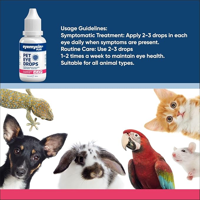 EYEMYCIN pet Eye Drops 1 fl oz Eye Drops for Dogs and Cats Vet-Recommended Dog Eye Infection Treatment to Soothe Infection Allergy,Relieve Dry Eyes Pink Eyes, Pet Tear Stain Cleaner Horses & Birds