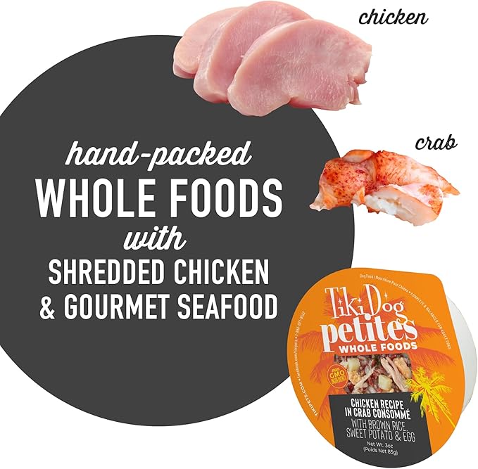 Tiki Dog Petites Whole Foods Wet Dog Food, Chicken in Crab Consomme, 3 oz. Cup (4 Count)