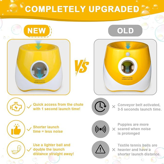 SOCO Automatic Ball Launcher for Dogs with Random Mode, 3 Settings to 45FT, Rechargeable Dog Ball Thrower with 4 ETPU Tennis Balls for Small Medium Breeds