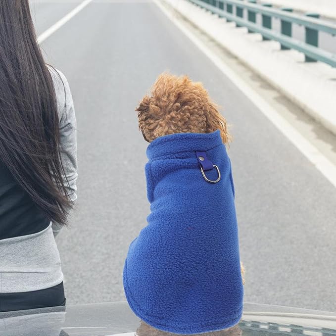Small and Medium Dog Fleece Vest Warm Sleeveless Sweater with D-Ring Leash Attachment Navy Blue S Winter Coat for Outdoor Pet Supplies