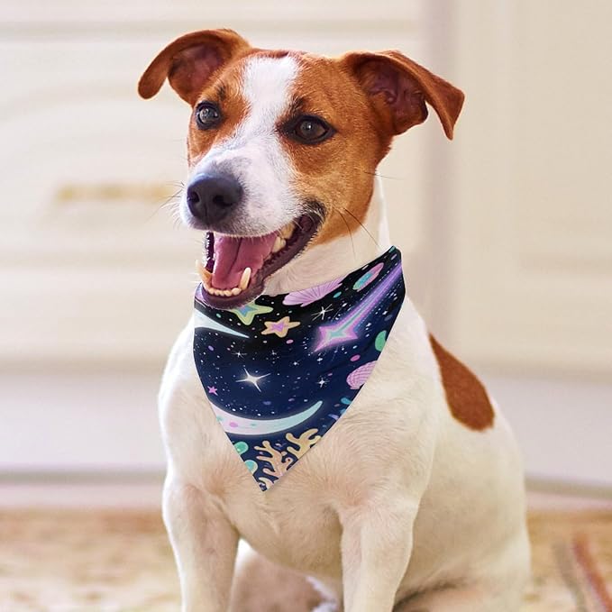 Dog Bandana Spring Pet Scarf Adjustable Triangle Star Ocean Pattern Printing Dog Bib Washable Polyester Puppy Bandana for Small Medium Large Dogs Cat Birthday Party Supplies