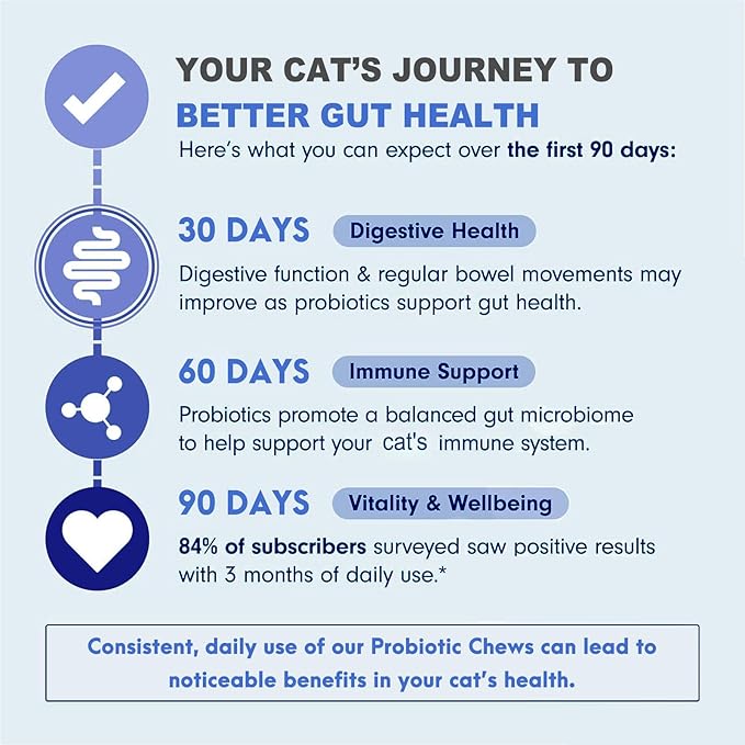 Probiotic Chews for Cats – 500 Million CFU Probiotics with Enzymes, Pumpkin, Papaya & Cranberry – Digestive & Immune Support Soft Chews – Chicken Flavor – 100 Count
