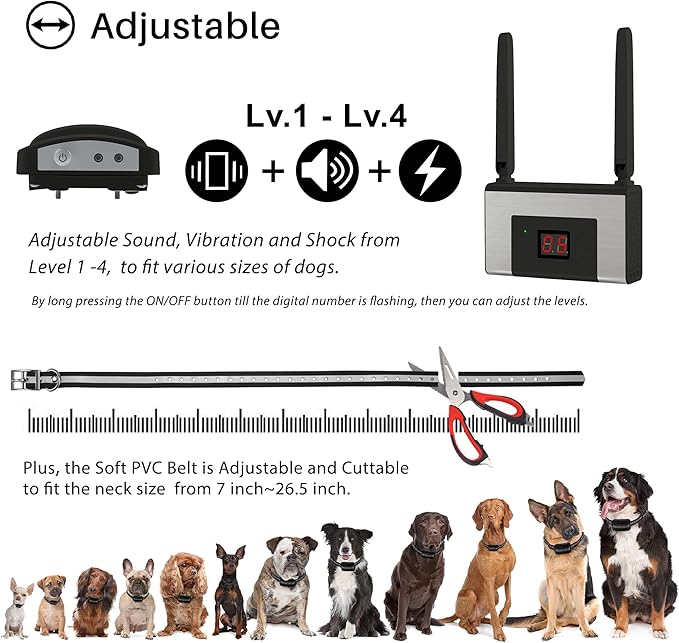 Electric Wireless Dog Fence System, Pet Containment System for Dogs and Pets with Waterproof and Rechargeable Collar Receiver for one Dog Container Boundary System (Black)