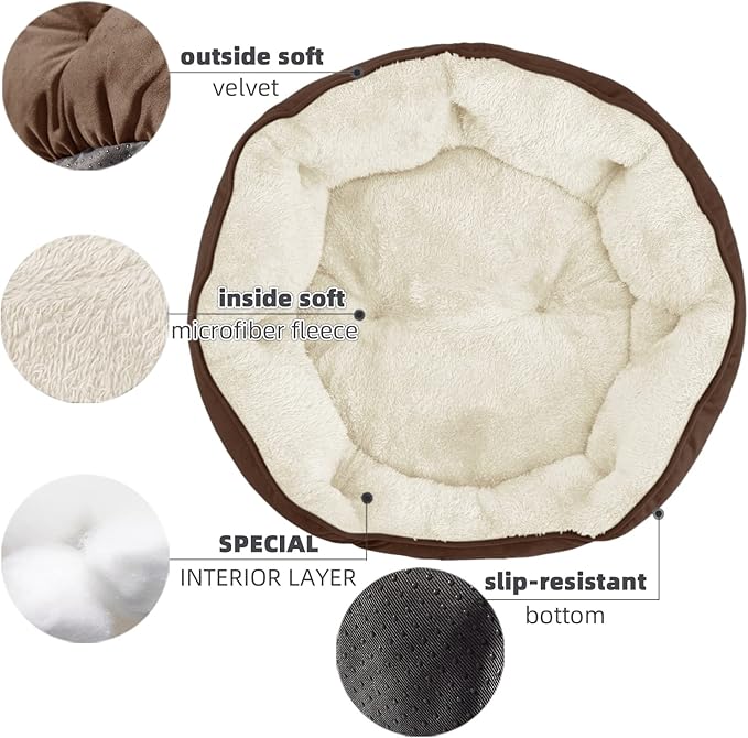 Asvin Medium Dog Bed for Medium Dogs, Large Cat Beds for Indoor Cats, Pet Bed for Puppy and Kitty, Extra Soft & Machine Washable with Anti-Slip & Water-Resistant Oxford Bottom, Brown, 25 inches