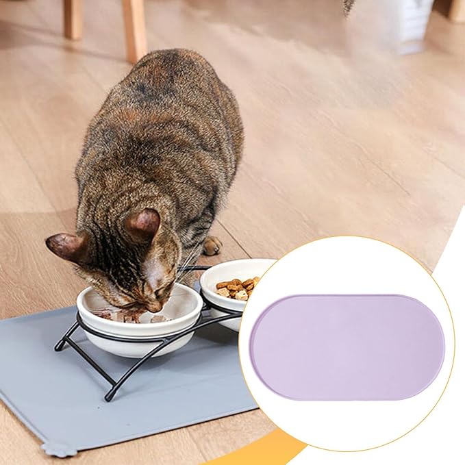 Pet Feeding Dog Food Mat Multifunctional Supplies Anti Slip Silicone Contain Spills Replace Pad Accessories Placemat, Purple