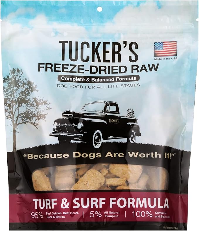 Tucker's Raw Frozen Freeze Dried Raw Dog Food, Turf & Surf Formula 14oz