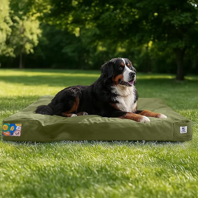 Sytopia 47 Inch Canvas Chew-Proof Outdoor Dog Bed for Extra Large Dogs, Waterproof Washable Removable Cover, Indoor Patio Pet Pad, Green
