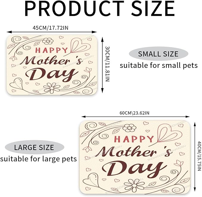 Pet Feeding Mat Happy Mother's Day Floral Gift Mom Ff Absorbent Pet Placemat for Food Water Bowl with Waterproof Rubber Backing 18X12In Quick Dry Water Dispenser Mat Dog Cat