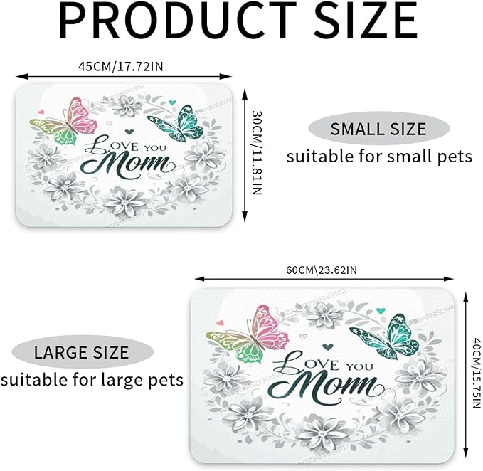Absorbent Dog Water Cat Mat for Food Water Bowl Quick Dry Happy Mother's Day Floral Gift for Mom Dt Pet Feeding Mats No Stains Dog Food Mat Pet Accessories Supplies Cat Bowl Mats 18X12In