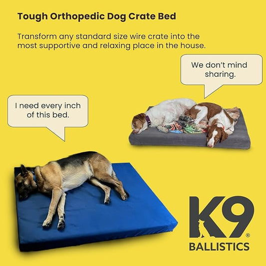 K9 Ballistics Tough Ripstop Orthopedic Crate Bed - Durable Kennel Pad with Washable Cover for Puppies and Medium Dogs, 35 x 22 fits 36” Wire Crate, Sage Green