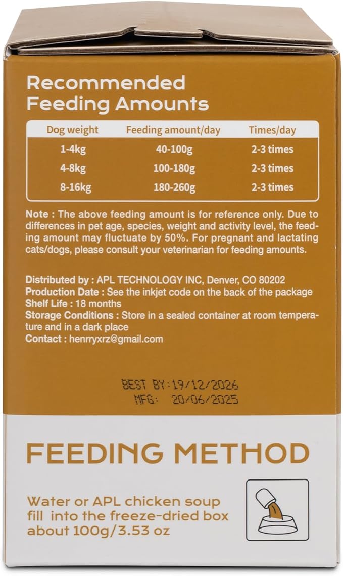 APL Freeze-Dried Dog Food, 1.4oz x 5 Pack | 77% Fresh Meat, 55% Crude Protein | Chicken, Pumpkin & Superfood Recipe| Complete Meal for Travel, Mixing & Sharing