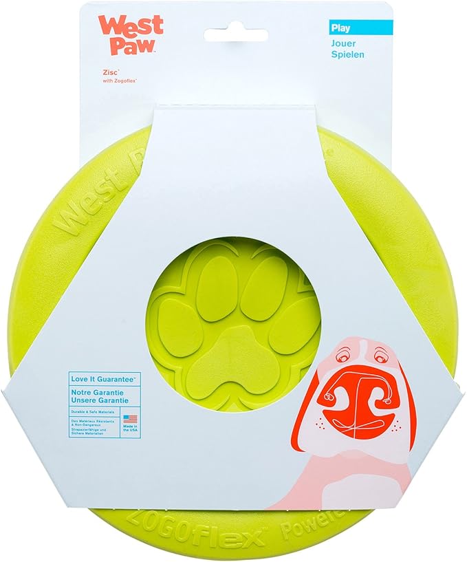 WEST PAW Zogoflex Zisc Dog Flying Disc, High Flying Aerodynamic Disc for Dogs Puppy – Lightweight, Floatable Disc for Fetch, Tug of War, Catch, Play – Doubles as Food/Water Bowl, Large, Granny Smith