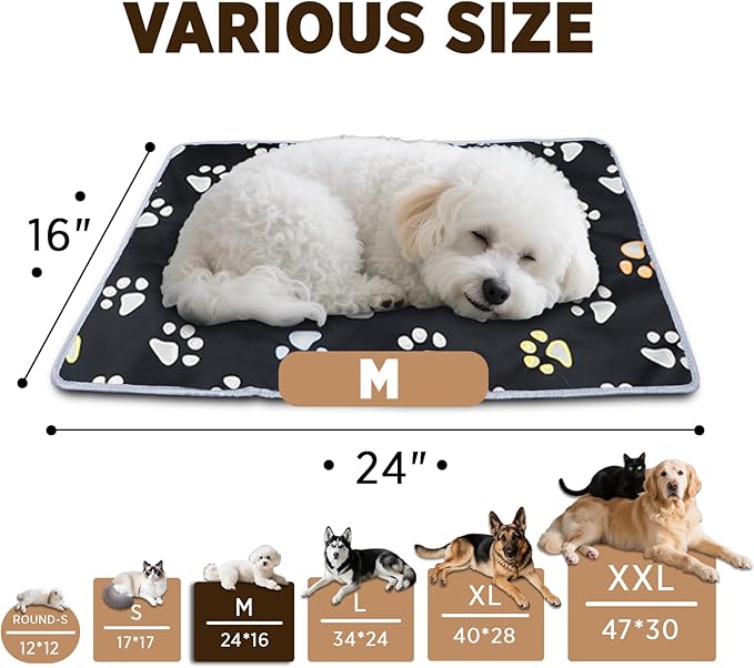 furrybaby Dog Heating Pad (24 x 16 in), Waterproof Pet Heating Pad for Dogs & Cats, Timer or Always-On Mode, Adjustable Temperature, Chew-Resistant, Black
