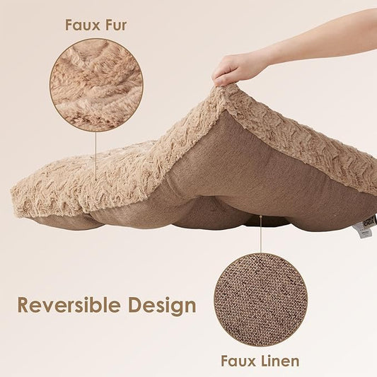 EHEYCIGA Washable Small Dog Bed for Crate 23x18 Inch, Reversible Kennel Pad for Puppy Weight Up to 25 lbs, Plush and Comfy Pet Sleeping Mat, Camel