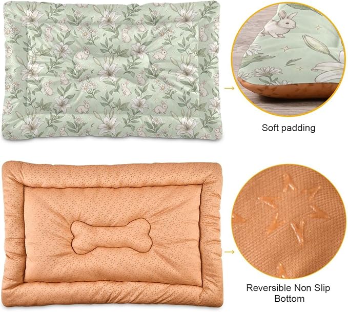 Dog Bed for Crate Washable Pet Sleep Pad, Floral Print Kennel Mat with Non-Slip Bottom, Soft Fluffy Supplies Pet for Dogs and Cats (36x24 inch)