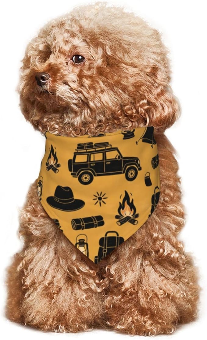 Happy Camper Summer Dog Bandana，Adorable Puppy Accessory for the avid Camper ，Pet Neckerchief for Pets Daily Wear Photo Prop Party Supplies,Funny Cute Dog Bandana (Turmeric)