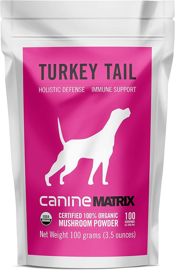 Om Mushroom Matrix Pet - Canine | Turkey Tail | USA Grown Human-Grade Organic Mushroom Powder Pet Supplement | Immunity Support & Holistic Defense for Dogs & Cats | 100 Grams, 3.5 oz