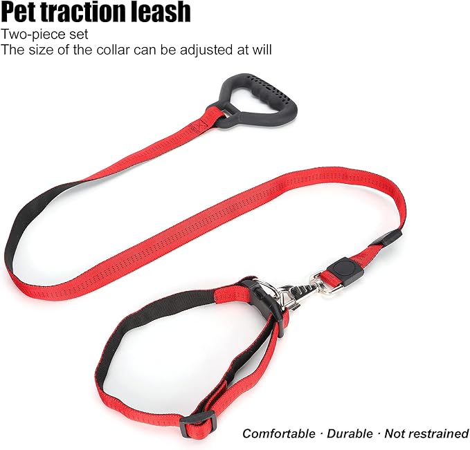 Heavy Duty Dog Leash Collar Set, Adjustable Nylon Leash with Soft PP Handle, Durable Rope Leash Collar for Small Medium Large Dogs, Pet Supply with Shock - Absorbing (Red)