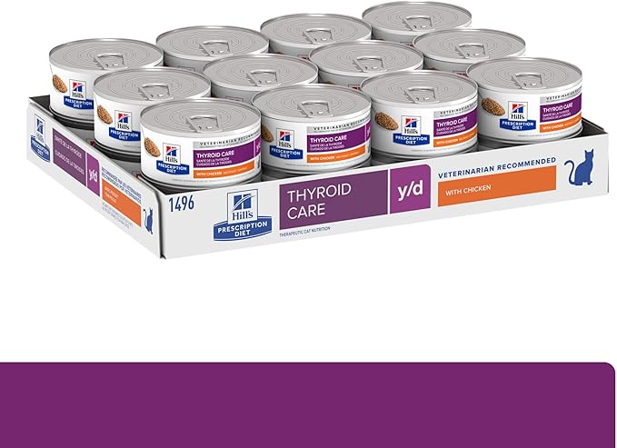 Hill's Prescription Diet y/d Thyroid Care with Chicken Wet Cat Food, Veterinary Diet, 5.5 oz. Cans, 24-Pack