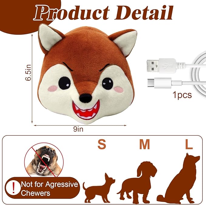 Mity rain Interactive Dog Toys Fox with Thicken Plush, Moving Dog Toy with Recording Mode Shaking & Singing Mode Bouncing, Funny Ball Jumping to Keep Them Busy & Chase, Rechargeable (No Zipper)