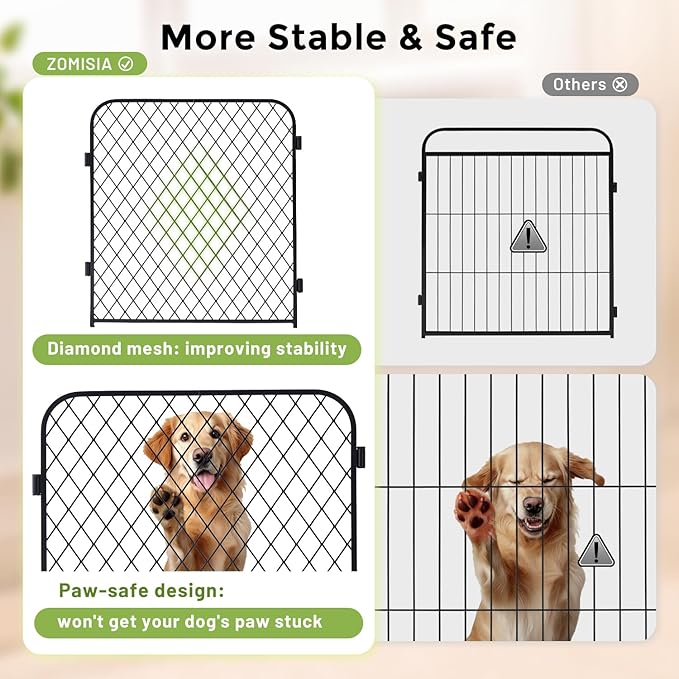 Paw Safe Playpen for Indoor Small Dogs, 24 Inch 8 Panels Anti-Pinch Diamond Mesh Dog Fence, Metal Stable Dog Play Pen with Door, Portable Pet Playpen for Outdoor RV Camping Yard Garden