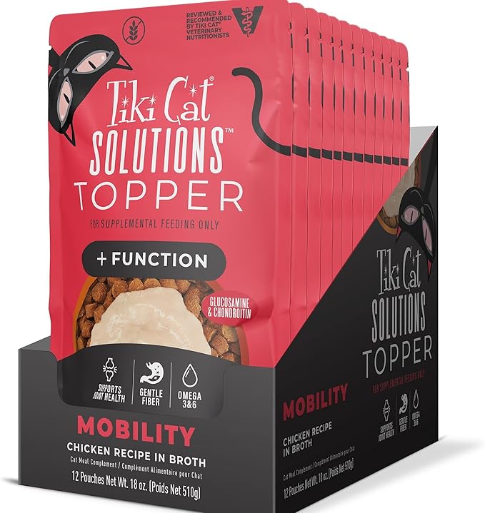 Tiki Cat Solutions Topper, Mobility, Chicken Recipe in Broth, 1.5 oz. Pouch (12 Pack)