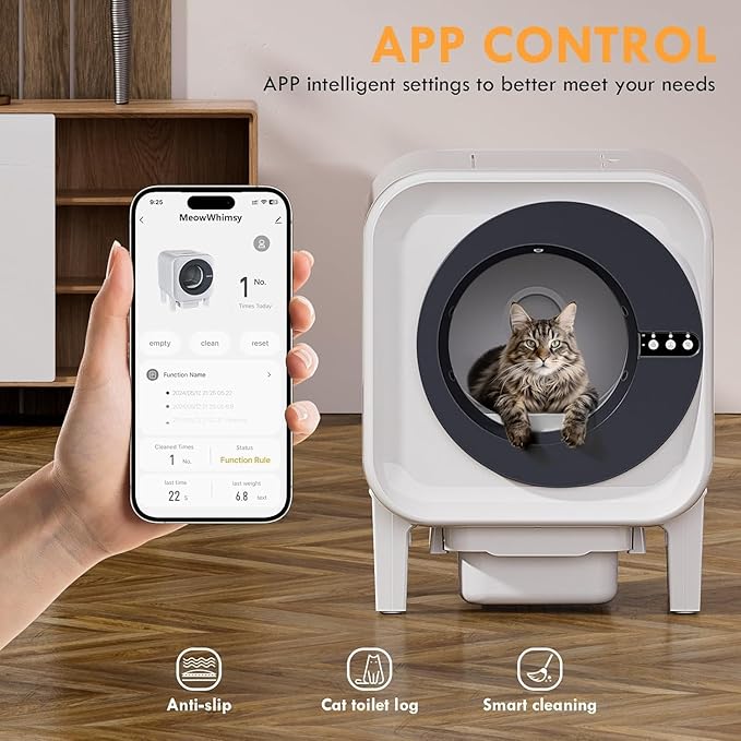 Automatic Cat Litter Box, Self Cleaning Litter Box with App Control, 75l Large Cat Litter Boxs for Multi-Cat Homes, Infrared & Weight Sensors, Odor Eliminator, Easy Cleaning, 20 Trash Bags, Black