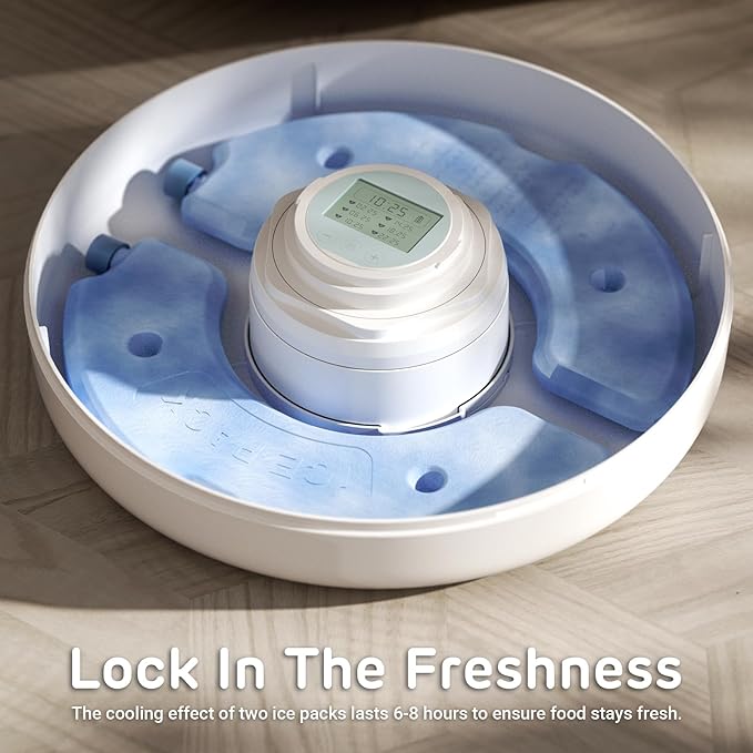 iPettie Brioche Automatic Wet Food Feeder for Pets with Two Ice Packs, Perfect for Newborn Senior Sick Cats and Small Dogs, Stainless Steel and PlasticTray