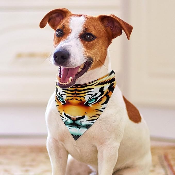 Dog Bandana Spring Pet Scarf Adjustable Triangle Little Fat Tiger Head Printing Dog Bib Washable Polyester Puppy Bandana for Small Medium Large Dogs Cat Birthday Party Supplies
