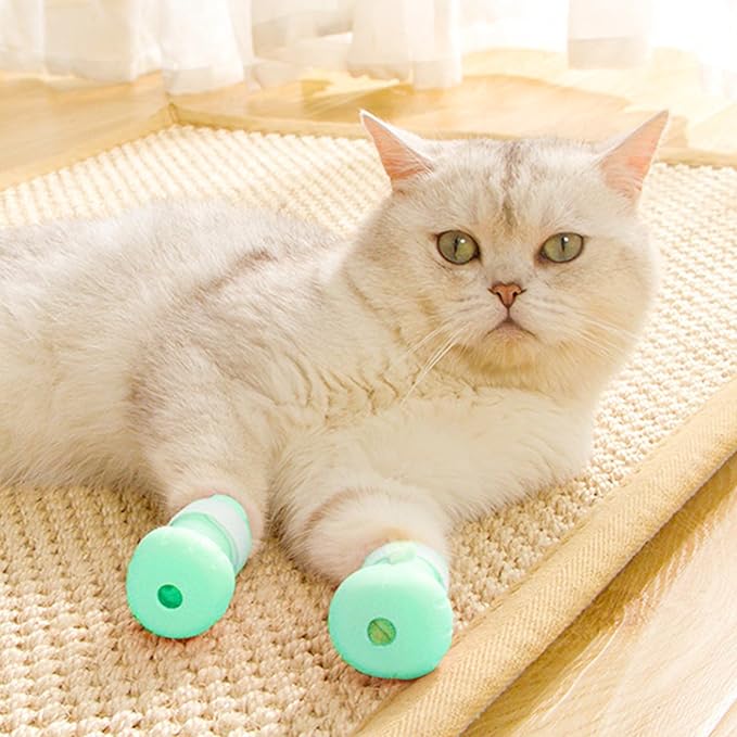 Anti-Scratch Cat Foot Cover 4pcs Silicone Cat Claw Covers Cat Claw Covers Cat Boots Cat Shoes for Bathing Shaving Grooming(Mint Green)