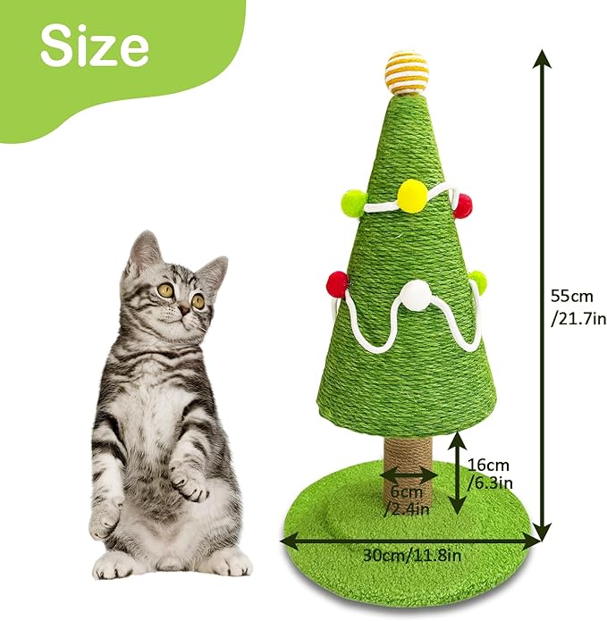 Christmas Tree Cat Scratching Post, Natural Sisal Rope Cat Tower to Satisfy Cats Claw Instincts, Christmas Decor Sisal Rope Cat Toys for Kitty and Adult Cats