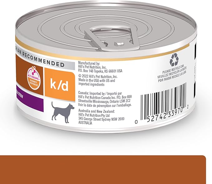 Hill's Prescription Diet k/d Kidney Care Wet Dog Food, Veterinary Diet, Beef & Vegetable Stew, 5.5 oz. Cans, 24-Pack