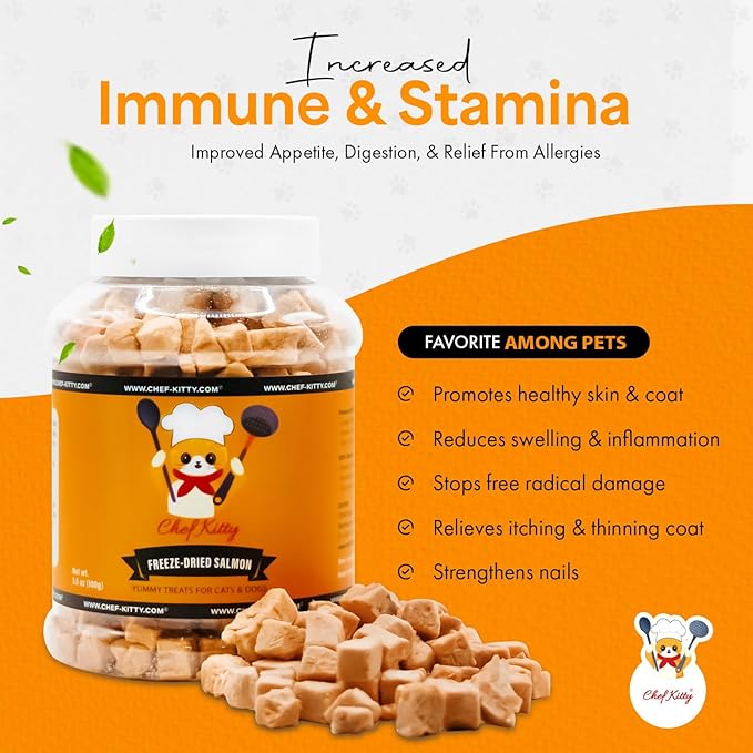 Freeze Dried Salmon Cat Treats | 100% Wild Caught Salmon Dog Treats, Grain- Free | High Protein, Single Ingredient Cat & Dog Food Toppers | No Additives or Preservatives | Tested in USA | 5.3 oz
