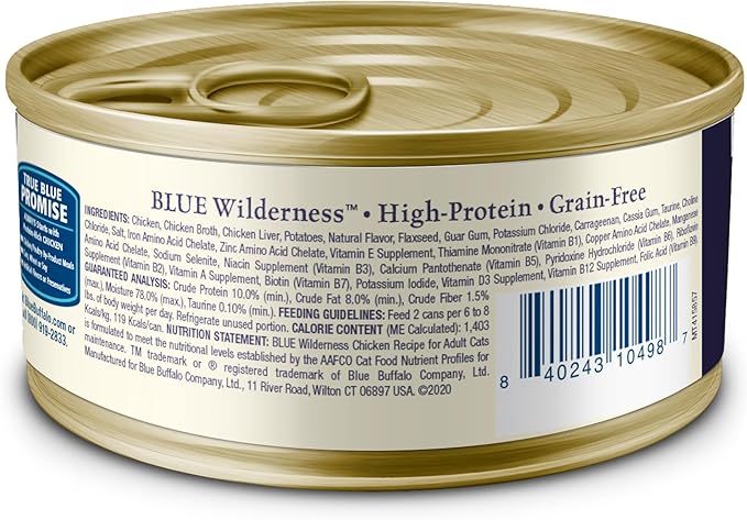 Blue Buffalo Wilderness High-Protein Grain-Free Wet Food for Adult Cats 7+,Chicken Recipe,5.5-oz.,24-Count,(Pack of 24)