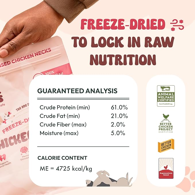 Freeze-Dried Chicken Necks for Dogs & Cats, Single Ingredient, High Protein Dog Treat, Regeneratively Raised Poultry, Grain-Free, No Additives, Supports Dental & Joint Health, 9 oz