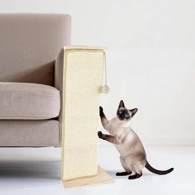28.8" Tall Couch Corner Cat Scratcher, Sisal Scratching Pad with Toy Ball for Sofa, Stylish Modern Furniture Protector, Easy Assembly Cat Scratching Post
