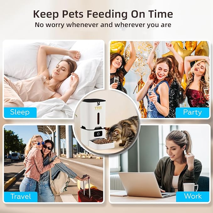 TYM Automatic Cat Feeder, 7L WiFi Cat Food Dispenser with Smart APP Control, Timed Auto Dog Feeder for Small Pets, Programmable Timer, Dual Power Supply, Detachable for Easy Cleaning