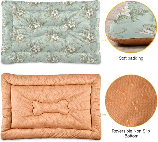 Dog Bed for Crate Washable Pet Sleep Pad, Floral Print Kennel Mat with Non-Slip Bottom, Soft Fluffy Supplies Pet for Dogs and Cats (36x24 inch)