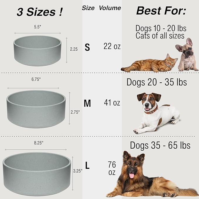 Loving Pets - Dolce Bamboo - Eco-Friendly Pet Bowls & Dishes for Dog, Cats, Puppy Food and Water Dish -Sustainable and Dishwasher Safe, Made with Real Bamboo (Medium, Slate-Grey)