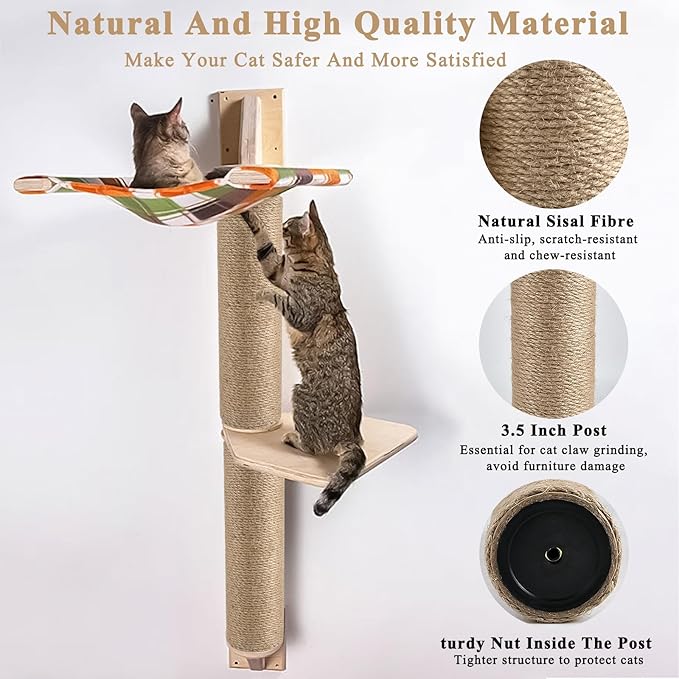 4 Pcs Cat Scratching Post Replacement, Natural Jute Pole Cat Tree Replacement Parts, Cat Scratch Pole with 8 M8 Screws and 1 Wrench for Indoor Kittens Tower (11.8 x 3.3 in)
