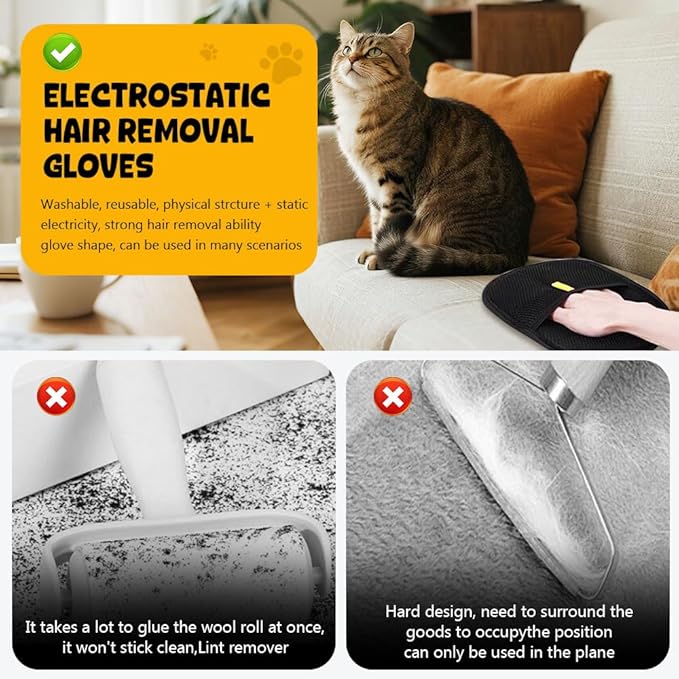 Electrostatic Gloves Pet Hair Removal, 2026 New Pet Hair Remover Glove, Washable Reusable Dogs Cats Hair Gloves (#A, 1pc)